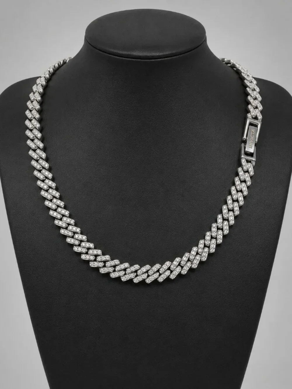 Invicta Elements 80865 Iced Out Cuban Link Necklace Silver 21.65